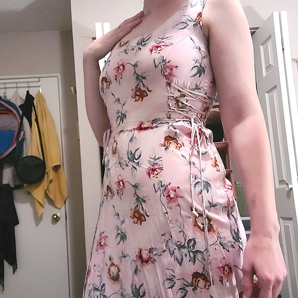 Pink Floral Lace-Up Dress - Picture 1 of 1